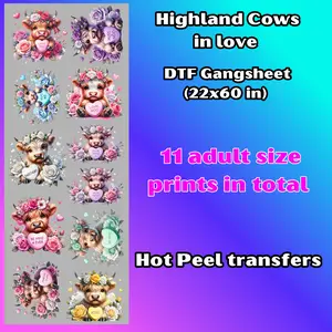 G25 Highland Cows In Love DTF transfers para PLAYERA/SHIRTS Hot Peel Gang Sheet