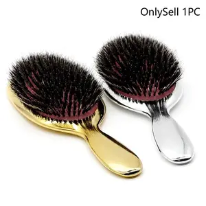 Luxury Gold And Silver Color Boar Bristle Paddle Hair Brush Oval Hair Brush Anti Static Hair Comb Hairdressing Massage Comb Hair Styling Brush Salon Styling Brush Hair Grooming Brush Boar Bristle Hairbrush