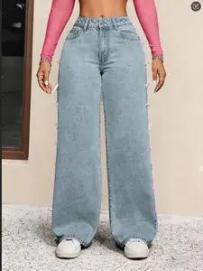 New Design Butterfly Style Denim Jeans, High-Waisted Wide Leg Long Straight Leg Jeans for Women, Casual Loose Fit All Seasons Pants