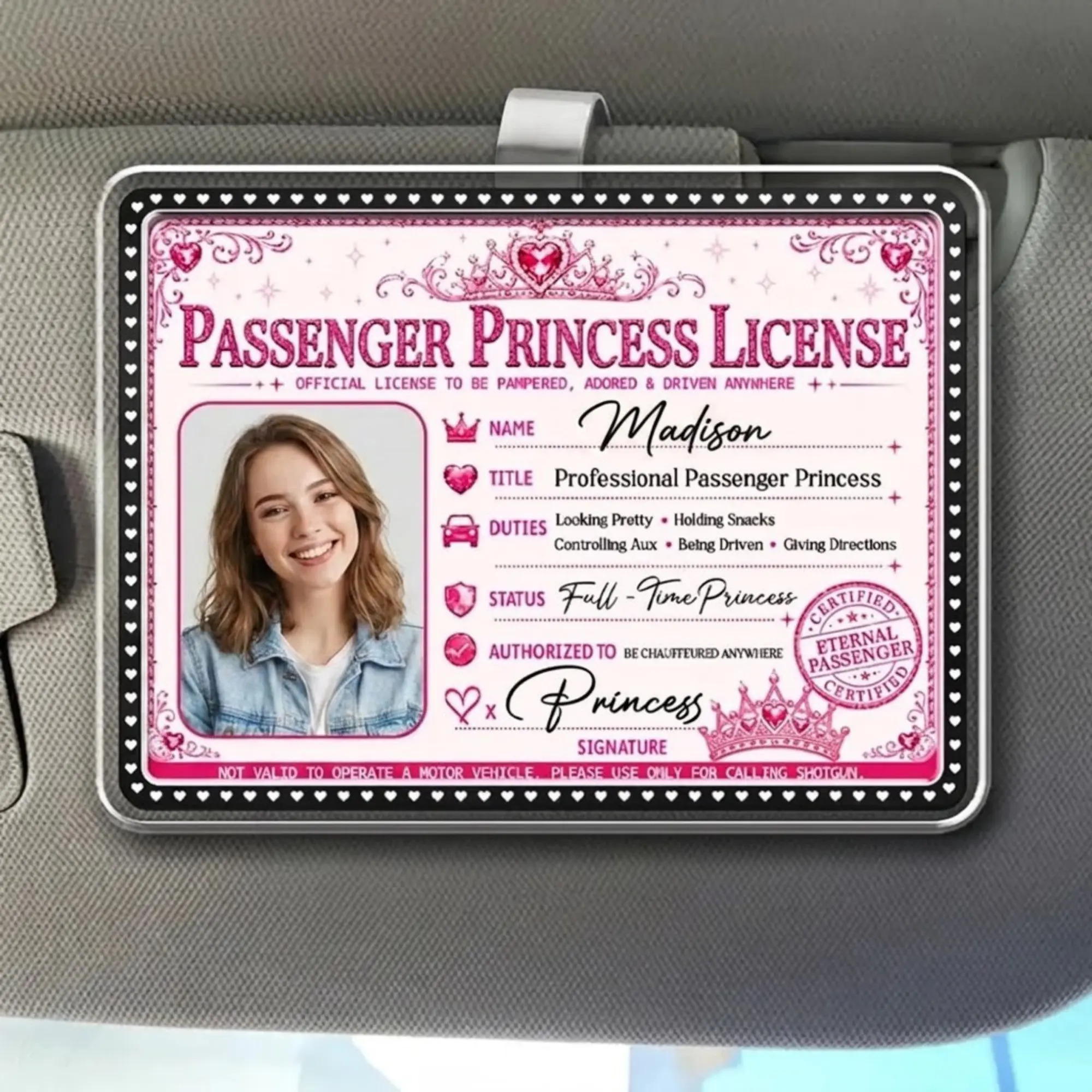 Custom Passenger Princess Car Visor With Photo And Name, Personalized Car Decor, Cute Auto Accessory, Girlfriend Gift