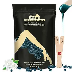 2.5lb Wax Beads Hair Removal Kit Hard Wax Beans Brazilian Bikini Wax Beads with 30 Applicators Blue Wax for Face, Facial, Body, Legs Women, Men Large Pearl Beads for Wax Warmers Body Care, Comfort, Cosmetic Cream