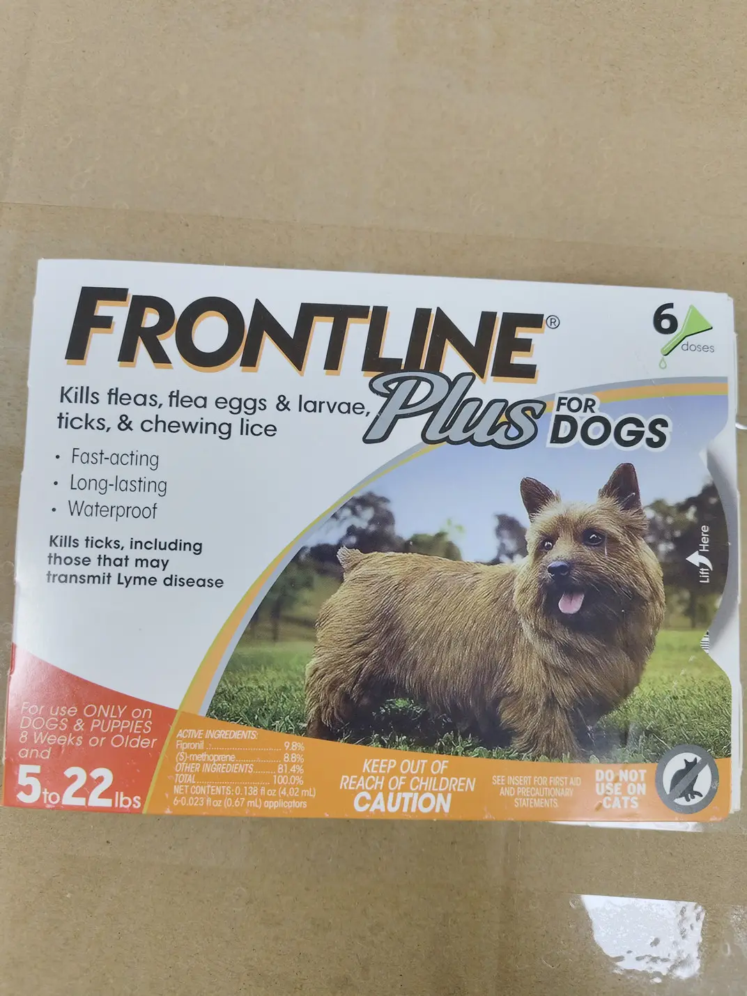 FRONTLINE Plus 5-22 lbs Dog Flea & Tick Medicine Small Orange Box 6 Month Supply