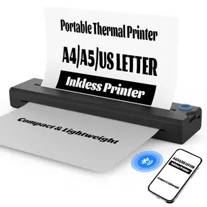 Portable Inkless Thermal Printer, Supports A4 Paper Size, Prints Resumes, Music Sheets, Exam Papers, Compatible with iOS & Laptops