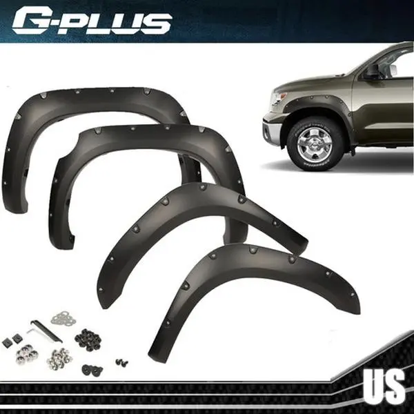 G-PLUS Pocket Rivet Style Fender Flares, Smooth Black Protector Scratch Shield for 07-13 Toyota Tundra 07-13 Model, Set of 4 Includes Hardware, Wheel Guard