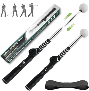 Retractable Golf Swing Trainer, Golf Grip Trainer and Right-Handed Golf Training Aid for Chipping Hitting, Ideal Golf Swing Training Aid with Arm Band for Indoor & Outdoor Use(Black)