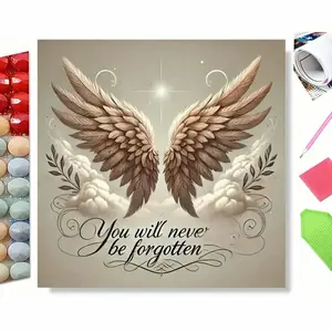 5D Full Drill Diamond Painting Kit, "You Will Never Be Forgotten" Angel Wings Memorial Art for Home Wall Decor, DIY Craft with Sparkling Rhinestones, Canvas & Tools, Perfect for Sympathy & Remembrance Themed Decoration