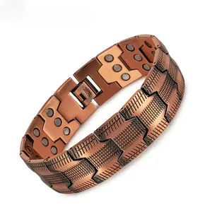Men's antique red copper bracelet, 99.99% pure copper bracelet, with triple magnetism, built-in 3500 Gauss neodymium magnet adjustable pulse treatment design, enhancing physical health+durable jewelry gift men's health magnetic field treatment jewelry
