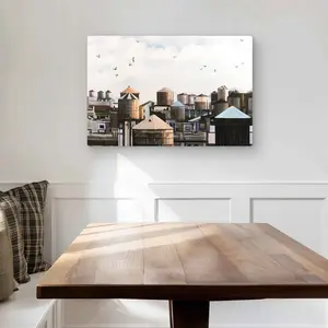 Begin Home Decor C1MP2030N7CP28 20 x 30 in. Water Towers with Birds - Beige Metal Print Wall Art for Home Decor