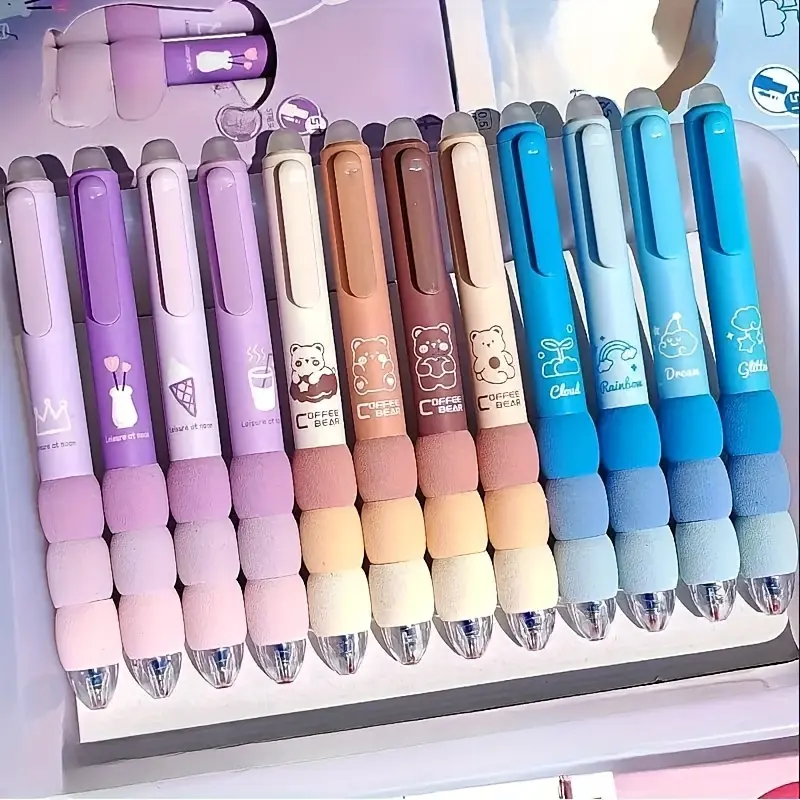 Cute Cartoon Erasable Gel Pens, Ergonomic Design, Soft Grip, Retractable 0.5mm Fine Tip, Ink, School Supplies, Holiday Gifts, Smooth Writing Pens