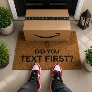 Did You Text First? Funny Phone Message Welcome Mat for Front Door Entryway Decor Novelty Doormat Housewarming Gift Modern Humor Design