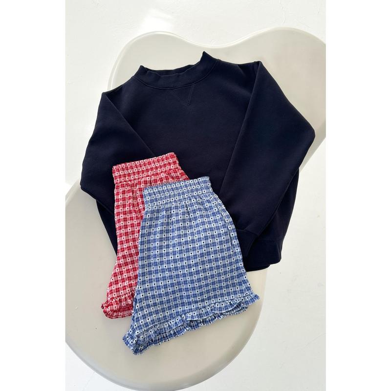 Love Letter Gingham Checkered Heart Ruffle Shorts in Red with Pockets Elastic Waistband & Lightweight Woven Fabric