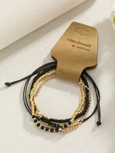A 4-piece set of fashionable and personalized crystal bead curved tube hand woven bracelet, suitable for daily wear, vacation and dating occasions, and also a surprising and exquisite small gift.