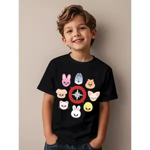 SKZ kpop Novelty Awesome Graphic Kid T-Shirt Casual Kid T Shirts Trending Tees Tops for Kid