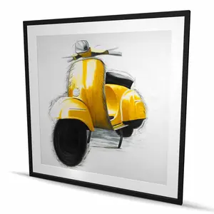 Begin Home Decor C1FM4848RH7D1A 48 x 48 in. Yellow Italian Scooter - Framed Matted Print Wall Art for Home Decor
