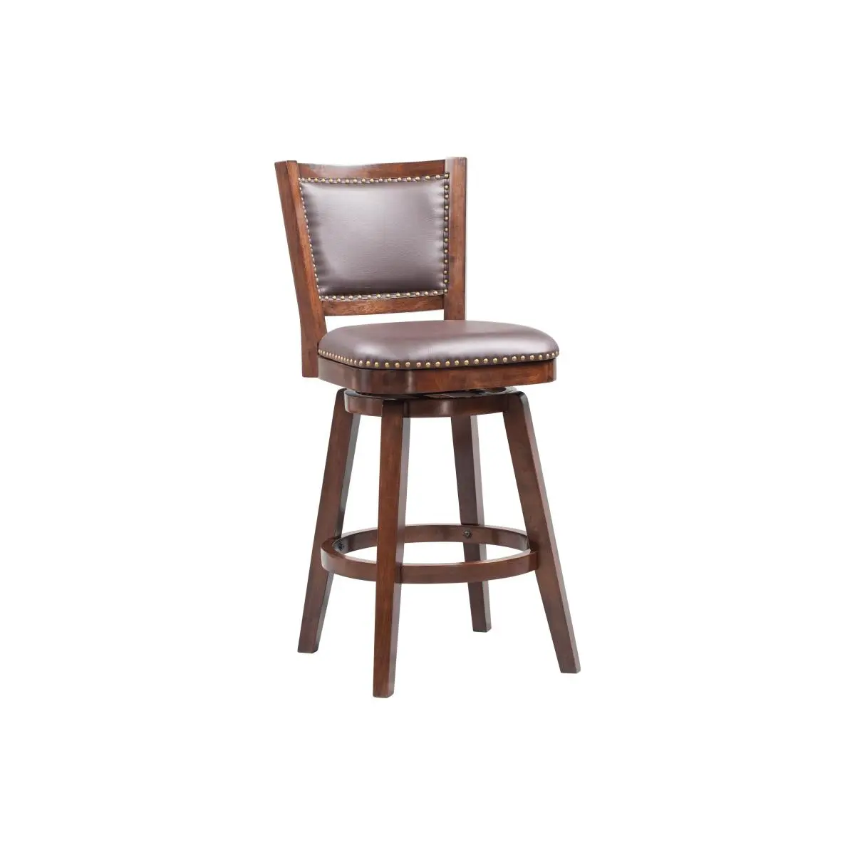 Boraam 212 MAIN Broadmoor 29-in Pivoting 360-Degree Swivel Barstool - Cappuccino Faux Leather Upholstered Cushioned Support Seat, Sturdy Solid Wood Button-Tufted Frame Traditional Counter Height Chair with Footrest for Game Room, Den, Pivoting Chairs & St