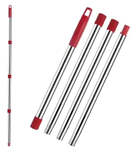 4-Pieces Stainless Steel Mop Replacement Handle with Extended Reach - Wine Red