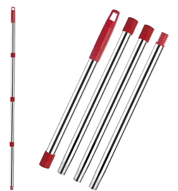Wine Red Adjustable Mop Replacement Handle - 4-Section Stainless Steel & Plastic, Ergonomic Threaded Grooves, Storage Hole, Extended Reach, Effortless High Stain Cleaning, Home Use Comfort, Effortless Cleaning Of High Stains