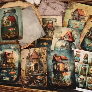 JAIIMAN 16cards, 4envelopes, 36stickers Vintage Bottle World DIY Decorative Double-sided Writable Thick Cardboard Set, for Scrapbooking Supplies, Blessing Postcard, Junk Journal, Wall Decoration