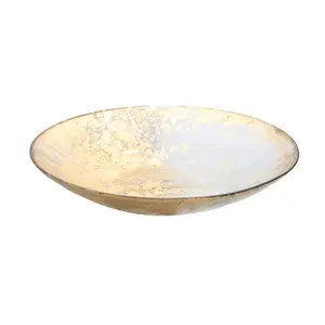 Smoked Glass Tableware Bowl with Scattered Gold Design, Ideal for Pasta Salad