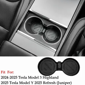 Cup Holder Insert Mat for 2026 2025 Tesla Model Y Juniper 2024 2025 2026 Tesla Model 3 Highland TPE Cup Holder Coaster Center Console Mat Tesla Accessories (Standard/Premium/Performance)