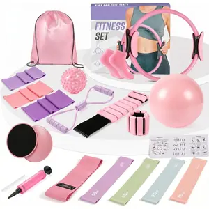 20 count Pilates kit,Pilates Equipment Kit for Women with 13.5"Pilates Ring and Ball,Resistance Bands, Ankle Weights, Sliders & Grip Socks Accessories for Starter , Office & Travel