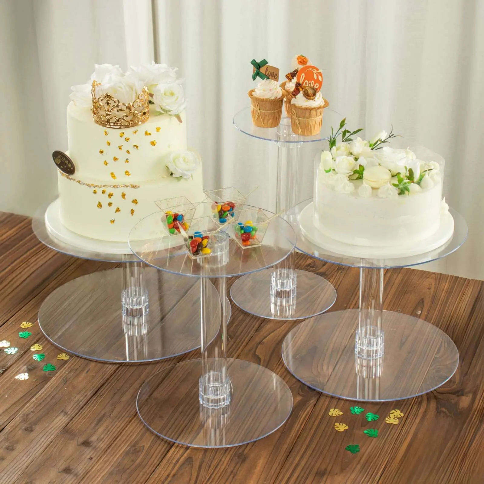 4-Tier Acrylic XL Cake Stand Set Assorted Sizes Clear - Sleek Reusable Cupcake Holder Dessert Pedestal Centerpiece Risers for Special Events & Catering Displays