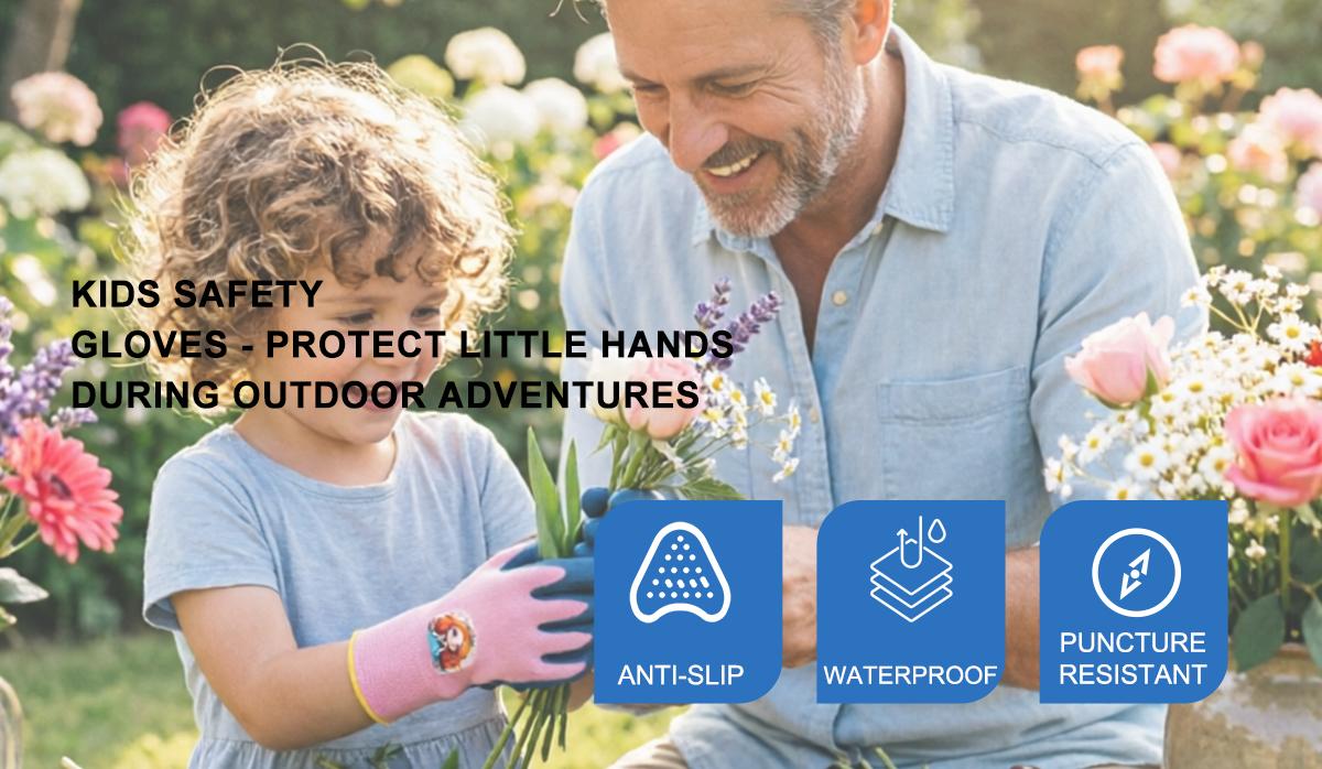 3PCS-Girls Protective Work Gloves Age 5-12 | Pink Anti-Slip Grip | Perfect for Pet Care, Gardening & Beach Play