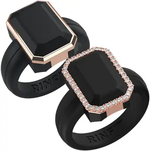 Emerald Silicone Rings with Metal Frame & CZ Stones - 2 Rings Set