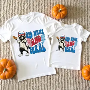 Adult And Youth T-Shirt - Red White and Feral, Funny Raccoon Shirt for Kids, Matching 4th of July Outfit, Patriotic Raccoon Toddler Youth Tee