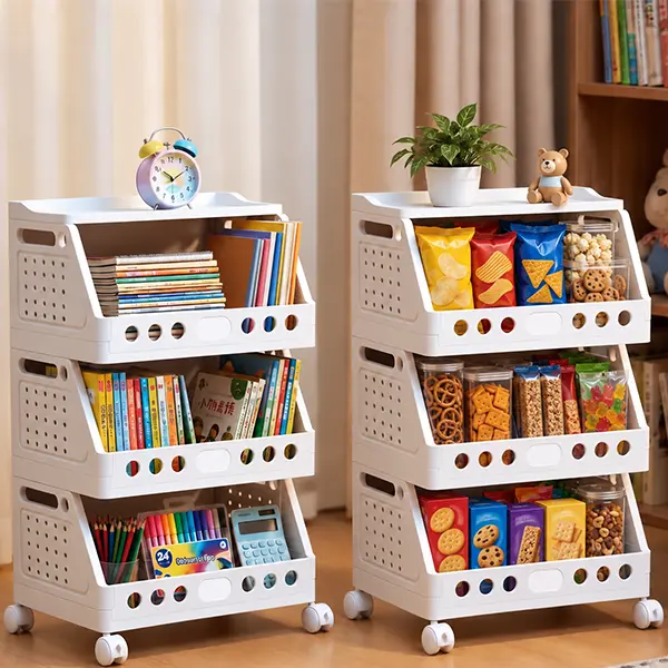 UFORU 2-5 Tier Modular Stack Fit PP Plastic Rolling Cart with Wheels - Foldable, Freely Combinable Storage Organizer Rack for Storage Organization, Apartment Stuff (Kitchen, Bedroom Use)