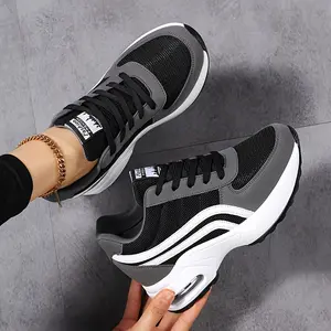 Women's Hidden Wedges Platform Sneakers Top Lace Up Shoes Increase Fashion Sneakers Athletic Walking Shoes Heel Fashion Womens - Black Grey, Low-Top Casual Shoes, All-Season Comfort, Women Shoes