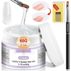 Builder Nail Gel Kit – 2.1oz nudes Nail Extension Gel for Nail Repair & Strengthen U V Hard Gel for Nails with Gel Nail Brush 100PCS Nail Forms Manicure Tools Nail Supplies for Salon Home DIY