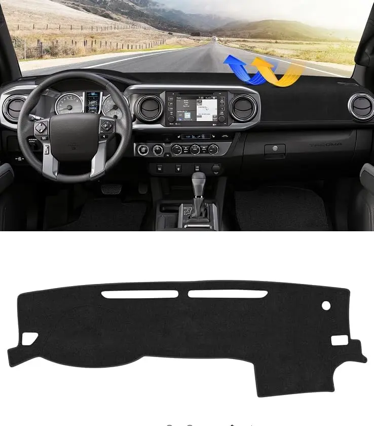 KUST Non-Slip Synthetic Dashboard Cover Mat for Toyota Tacoma 2016-2023, Factory-Fit Cut with Sensor Holes Align, UV Protection Sunshield Glare Protector, Automotive Interior Truck Accessory, Uv Ray Block, Magic Sticker Fix