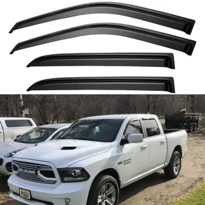 4PCS Window Visors for2009-2024 Dodge Ram 1500 (19-24 Classic Body), Crew CAB ONLY; 10-25 Ram 2500/3500 MEGA/Crew CAB ONLY Smoke Tinted Acrylic Tape-On Vent Shade Rain Sun & Wind Deflector Black Car Accessories