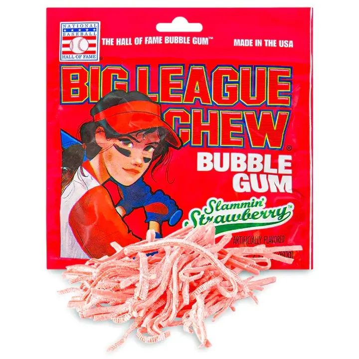 Big League Chew Artificial Corn Chewing Gum - Slammin’ Strawberry Flavor, Sugar-Sweetened Snack - 2.12oz Pack