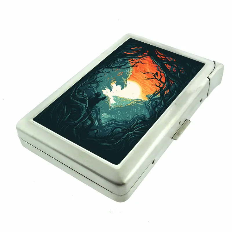 Squirrel Forest Sunset 100's Sized Metal Case with Built in Lighter Wallet