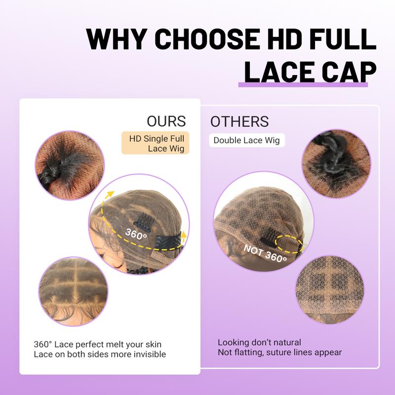 Boho Braided Wig 36Inch Full Lace Premium Synthetic Knotless Box Braid Wig with Baby Hair Bohemian Curly Ends