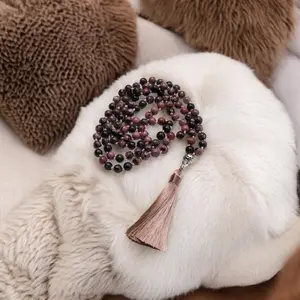 Rhodolite Mala Bead Necklace Mantra Beads