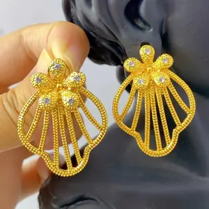 Luxury Dubai 24K Gold Color Stud Earrings For Women Big Nigerian Earrings Bride Arabic Wedding Jewelry Wholesale Party Gift