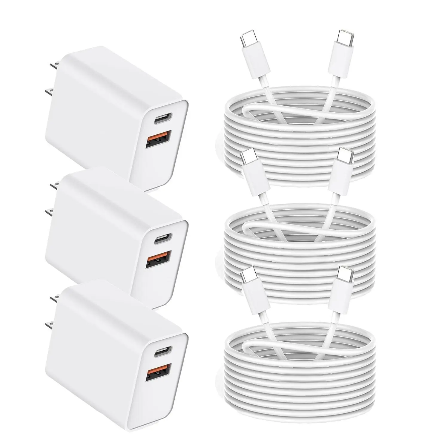 For iPhone 17 Fast Charger,3/2/1-Pack 20W Dual Port USB C+A Power Adapter with 10Ft Long USB C to C Fast Charging Cable Cord Quick Charging for iPhone 17 Air/17 Pro/17 Pro Max/16/16 Pro/15/15 Pro/Pro Max Type C Portable Cellphone