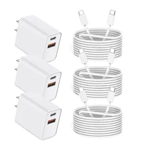 For iPhone 17 Fast Charger,3/2/1-Pack 20W Dual Port USB C+A Power Adapter with 10Ft Long USB C to C Fast Charging Cable Cord Quick Charging for iPhone 17 Air/17 Pro/17 Pro Max/16/16 Pro/15/15 Pro/Pro Max Type C Portable Cellphone