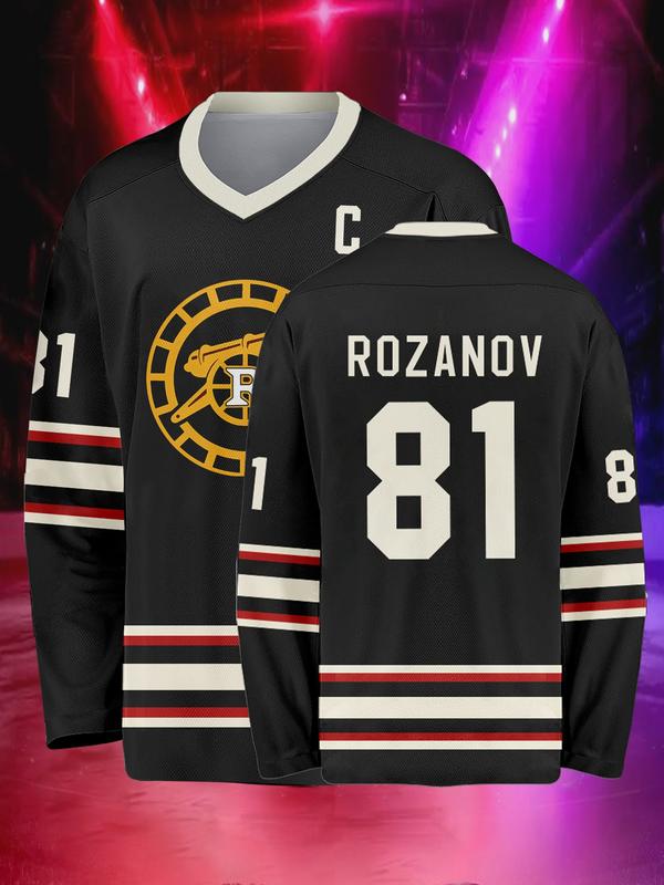 Heated Rivalry Black Hockey Jersey, Ice Hockey Sweatshirt, Rozanov #81 Classic Vintage Print Top, for TV Series Fans, Sport Training & Daily Wear