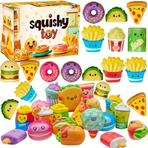 7/14/28Pcs Cute Slow Rising Squishy Toy Set, Kawaii Food Shape Hamburger Pizza Donut Stress Relief Squeeze Toy, Soft Decompression Toy Perfect for Birthday Christmas Gifts Party Favors for Kids Boys Girls