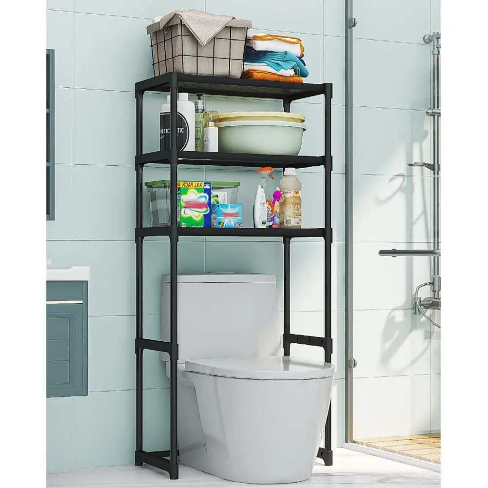 Garvee 3 Tier Bathroom Over Toilet Organizer Rack, Over The Toilet Storage Rack, Space Saver Carbon Steel Bathroom Shelves, Freestanding Bathrooms Shelves for Restroom Laundry Balcony, Black