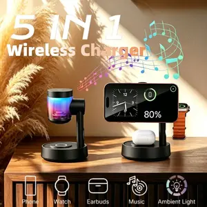 Qi2.2 25w Fast Wireless Charger for iPhone 17/16, 3 in 1 Magnetic Charging Station with Speaker & Light, Watch Charger Stand for Apple Watch, Buds