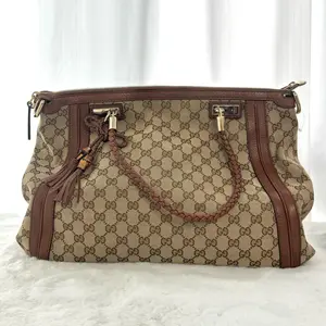 Pre-owned GUCCI Beige/Brown GG Canvas and Leather Bella Tote|20671542
