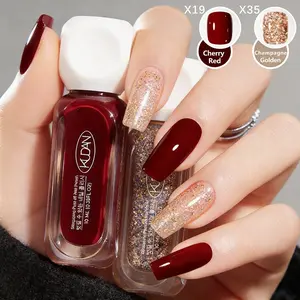 2pcs Burgundy Cherry Red Champagne Gold Water-Based Nail Polish Set, High Saturation Nail Polish 2 Color Set, Peelable, Fast Drying and No Need Lamp Cure, Suitable for Salon Home Nail Art Design DIY Manicure