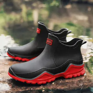 Men’s Short Ankle Rain Boots Slip-On | Waterproof Rubber Rain Shoes, Non-Slip Anti-Skid Grip, Lightweight Breathable, Outdoor Work Garden Fishing, Durable Wear-Resistant, Daily Commute, Mud Rain Snow ,Waterproof Rubber Boot