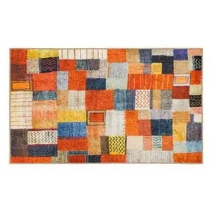 Crystal Art 340931WEB 3 x 5 ft. My Magic Carpet Patchwork Washable Reactangle Area Rug, Multi Color
