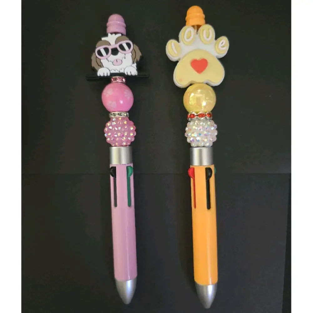 Set of 2 Beaded Pens, Decorative Ballpoint Pens for Daily Writing, Office & School Supplies, Four Color Pen With Two Replacement Black Ink Cartridges